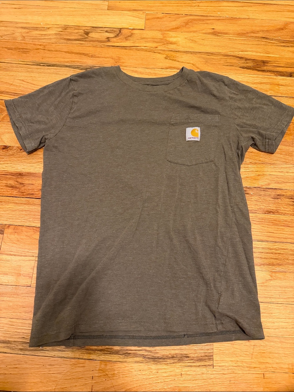 Carhartt Olive Green Pocket Tee with Yellow Logo Patch
